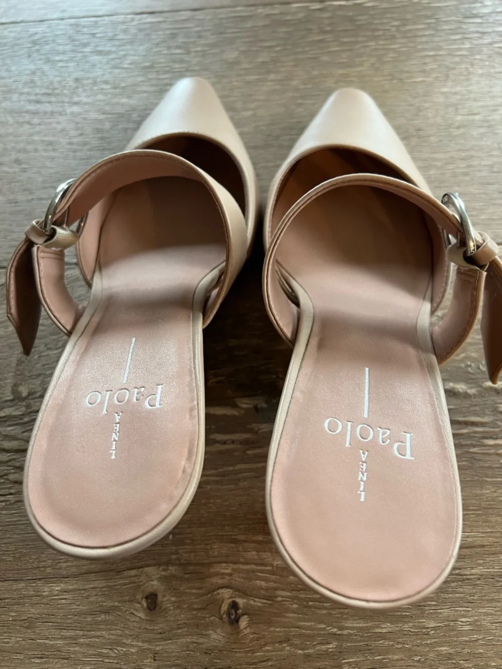 Paolo Blush Beige Pointed-Toe Buckle Mules - Picture 8 of 9